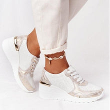 Load image into Gallery viewer, Women Sneakers Leopard Print Lace-Up Women's Vulcanize Shoes Sports Sneakers Breathable Height Increasing Walking Jogging Sneakers Gold Silver Sport Running Women's Sneakers