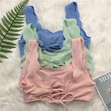 Load image into Gallery viewer, Women Solid Swimwear Female Bathing Suit Scalloped High Waist Bikini Set Two Pieces Women's Solid Color Lace-up High Waist Scoop Collar Padded Bathing Suit