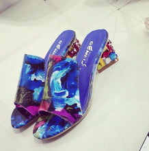 Load image into Gallery viewer, Women Square Heels Summer Sandals Open Toe Multi Colors Shoes Cute Sandals Flip Flops Slip On Fashion Wedding Dress Chunky Block Heels Open Back High Heel Slide Slipper