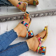Load image into Gallery viewer, Women Square Heels Summer Sandals Open Toe Multi Colors Shoes Cute Sandals Flip Flops Slip On Fashion Wedding Dress Chunky Block Heels Open Back High Heel Slide Slipper