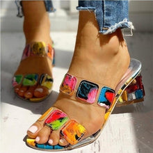 Load image into Gallery viewer, Women Square Heels Summer Sandals Open Toe Multi Colors Shoes Cute Sandals Flip Flops Slip On Fashion Wedding Dress Chunky Block Heels Open Back High Heel Slide Slipper