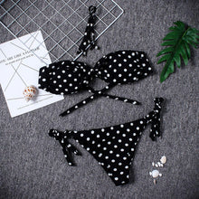 Load image into Gallery viewer, Women Strapless Bandage Push Up Dot Printed Bikini Set Women's Adjustable Bathing Suits Two Piece Swimwear Tie Cutout Low Waist String Bikini Set Lace Up Female Summer Swimwear Swimsuit Beachwear