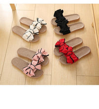 Load image into Gallery viewer, Women Summer Casual Slides Comfortable Flax Slippers Striped Bow Linen Flip Flops Platform Sandals Summer Indoor Slippers Linen Women's Slippers Flower Slippers