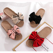 Load image into Gallery viewer, Women Summer Casual Slides Comfortable Slippers Striped Bow Linen Flip Flops Platform Sandals Unisex Linen Summer Beach Shoes Lightweight Skidproof Indoor Slippers Home Breathable Sandals