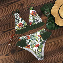 Load image into Gallery viewer, Women Summer High Waist Ruffle Bikini Set Swimwear Women Lady Floral Female Push Up Swimsuit Summer Beach Wear Bikini Pure Color Bikini Charming Ruffled Bra And Bottom Swimsuits
