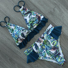 Load image into Gallery viewer, Women Summer High Waist Ruffle Bikini Set Swimwear Women Lady Floral Female Push Up Swimsuit Summer Beach Wear Bikini Pure Color Bikini Charming Ruffled Bra And Bottom Swimsuits