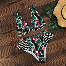 Load image into Gallery viewer, Women Summer High Waist Ruffle Bikini Set Swimwear Women Lady Floral Female Push Up Swimsuit Summer Beach Wear Bikini Pure Color Bikini Charming Ruffled Bra And Bottom Swimsuits