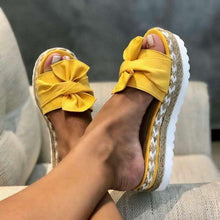 Load image into Gallery viewer, Women Summer Platform Mid Heels Bow Tie Open Toe Fashion Slides Beach Outdoor Shoes Knotted Bow Flat Footbed Sandals For Ladies Open Toe Casual Summer Slide Sandals
