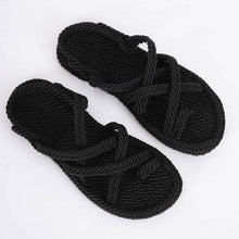 Load image into Gallery viewer, Women Summer Straw Rope Mesh Sandals Cross Tied Flat Sea Beach Casual Light Multi Elegant Design Flip Flop Trend Fashion High Quality Handmade Natural Comfortable Walking Sandals With Arch Support For Women
