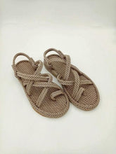 Load image into Gallery viewer, Women Summer Straw Rope Mesh Sandals Cross Tied Flat Sea Beach Casual Light Multi Elegant Design Flip Flop Trend Fashion High Quality Handmade Natural Comfortable Walking Sandals With Arch Support For Women