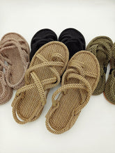 Load image into Gallery viewer, Women Summer Straw Rope Mesh Sandals Cross Tied Flat Sea Beach Casual Light Multi Elegant Design Flip Flop Trend Fashion High Quality Handmade Natural Comfortable Walking Sandals With Arch Support For Women
