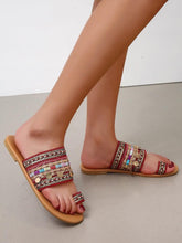 Load image into Gallery viewer, Women Summer Style Beautiful Flat Slippers Casual Comfortable Beach Women Sandals Strappy Flat Open Toe Ring Sandals Wide Comfortable Leather Shiny Sandals