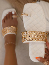 Load image into Gallery viewer, Women Summer Weave Slides Chain Decorative Flip Flops Outdoor Casual Sandals Square Heel Slippers Metal Chain Elastic Slingback Cute Flat Dressy Casual Summer Beach Sandals