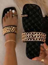 Load image into Gallery viewer, Women Summer Weave Slides Chain Decorative Flip Flops Outdoor Casual Sandals Square Heel Slippers Metal Chain Elastic Slingback Cute Flat Dressy Casual Summer Beach Sandals