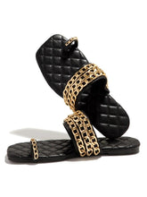 Load image into Gallery viewer, Women Summer Weave Slides Chain Decorative Flip Flops Outdoor Casual Sandals Square Heel Slippers Metal Chain Elastic Slingback Cute Flat Dressy Casual Summer Beach Sandals