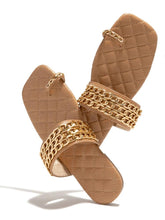 Load image into Gallery viewer, Women Summer Weave Slides Chain Decorative Flip Flops Outdoor Casual Sandals Square Heel Slippers Metal Chain Elastic Slingback Cute Flat Dressy Casual Summer Beach Sandals