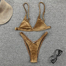 Load image into Gallery viewer, Women Swimsuit Triangle Micro Bikini Set Solid Swimwear Women's Swimsuit Halter Ribbed String Bathing Suit Bikini Set High Cut Swimming Bathing Suit Beachwear