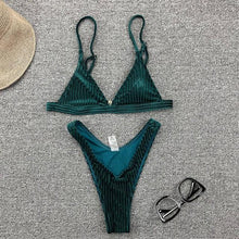 Load image into Gallery viewer, Women Swimsuit Triangle Micro Bikini Set Solid Swimwear Women's Swimsuit Halter Ribbed String Bathing Suit Bikini Set High Cut Swimming Bathing Suit Beachwear