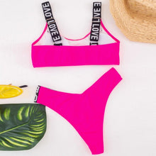 Load image into Gallery viewer, Women Two Piece Swimsuit Push Up Bikini Swimsuit For Women Two Piece High Waist Crisscross Halter Bikini Letter Printed Bathing Suits 2 Piece Bikini Luxury Bikini Set Sports Swimwear Swimsuit Backless Beachwear Bathing Suit
