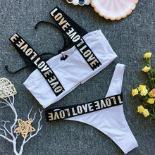 Load image into Gallery viewer, Women Two Piece Swimsuit Push Up Bikini Swimsuit For Women Two Piece High Waist Crisscross Halter Bikini Letter Printed Bathing Suits 2 Piece Bikini Luxury Bikini Set Sports Swimwear Swimsuit Backless Beachwear Bathing Suit
