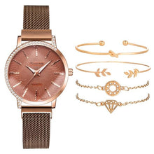 Load image into Gallery viewer, Women Watches New Luxury Fashion Quartz Ladies Watch Clock Rose Gold Diamond Dial Dress Casual Wristwatch Quartz Movement Girls Ladies Wristwatch Big Face Mesh Belt Watch And Bracelet Set