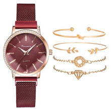 Load image into Gallery viewer, Women Watches New Luxury Fashion Quartz Ladies Watch Clock Rose Gold Diamond Dial Dress Casual Wristwatch Quartz Movement Girls Ladies Wristwatch Big Face Mesh Belt Watch And Bracelet Set