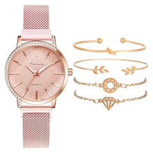 Load image into Gallery viewer, Women Watches New Luxury Fashion Quartz Ladies Watch Clock Rose Gold Diamond Dial Dress Casual Wristwatch Quartz Movement Girls Ladies Wristwatch Big Face Mesh Belt Watch And Bracelet Set