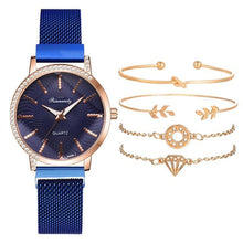 Load image into Gallery viewer, Women Watches New Luxury Fashion Quartz Ladies Watch Clock Rose Gold Diamond Dial Dress Casual Wristwatch Quartz Movement Girls Ladies Wristwatch Big Face Mesh Belt Watch And Bracelet Set