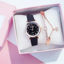 Load image into Gallery viewer, Women Watches Starry Sky Bracelet Set Watch Casual Leather Quartz Wristwatch Fashion Leather Strap Dress Analogy Display Classic Romantic With Jewelry Bracelet Set