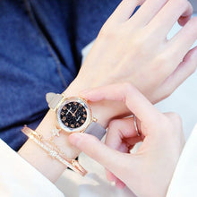 Load image into Gallery viewer, Women Watches Starry Sky Bracelet Set Watch Casual Leather Quartz Wristwatch Fashion Leather Strap Dress Analogy Display Classic Romantic With Jewelry Bracelet Set