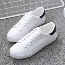 Load image into Gallery viewer, Women White Sneakers Fashion Breathble Vulcanized Shoes Leather Platform Shoes White Lace Up Casual Woman Comfortable Sneakers Leather Spring Flats Trainers Sneakers