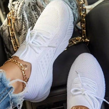 Load image into Gallery viewer, Women White Sneakers Thick Bottom Solid Comfortable Breathable Summer Outdoor Lace Up Flat Shoe Fashion Breathable Lightweight Comfortable Sneakers