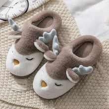 Load image into Gallery viewer, Women Winter Home Slippers Deer Elk Non-Slip Soft Warm House Shoes Men Indoor Bedroom Elk Slippers Warm Animal Slippers Winter Fleece Plush Home Slippers With Non-Skid Rubber Sole