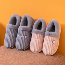 Load image into Gallery viewer, Women Winter Slippers Female Plush Thick Bottom Home Cotton Shoes Non-Slip Comfortable Indoors Flats Men's Plush Fleece Lined House Shoes Indoor Outdoor Anti-Skid Rubber Sole