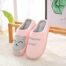 Load image into Gallery viewer, Women Winter Warm Home Slippers Couple Shoes Plush Cat Animal Slip On Soft Indoor Flats Comfort Cozy Memory Foam Scuff Slippers Slip On Warm House Shoes