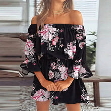 Load image into Gallery viewer, Women's 3/4 Length Sleeve Floral Ruffle Summer Spring Off Shoulder Dress
