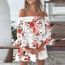 Load image into Gallery viewer, Women's 3/4 Length Sleeve Floral Ruffle Summer Spring Off Shoulder Dress