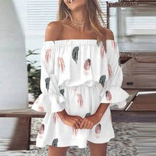 Load image into Gallery viewer, Women's 3/4 Length Sleeve Floral Ruffle Summer Spring Off Shoulder Dress