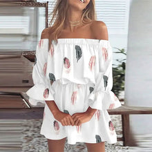 Load image into Gallery viewer, Women's 3/4 Length Sleeve Floral Ruffle Summer Spring Off Shoulder Dress