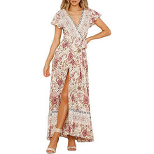 Load image into Gallery viewer, Women's Bohemian Floral Printed Wrap V Neck Maxi Dress