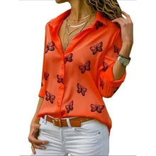 Load image into Gallery viewer, Women's Butterfly Long Sleeve Print Shirt Collar Basic Tops