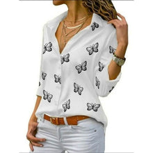 Load image into Gallery viewer, Women's Butterfly Long Sleeve Print Shirt Collar Basic Tops