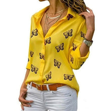 Load image into Gallery viewer, Women's Butterfly Long Sleeve Print Shirt Collar Basic Tops