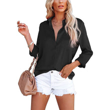 Load image into Gallery viewer, Women's Button Down Shirts Satin V Neck Long Sleeve