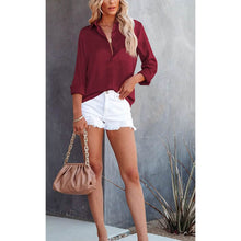 Load image into Gallery viewer, Women's Button Down Shirts Satin V Neck Long Sleeve
