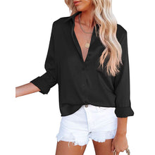 Load image into Gallery viewer, Women's Button Down Shirts Satin V Neck Long Sleeve