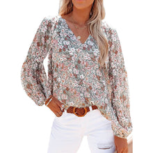 Load image into Gallery viewer, Womens Casual Boho Floral Print V Neck Long Sleeve Loose Blouse