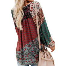 Load image into Gallery viewer, Women's Casual Boho Floral Print V Neck Long Sleeve Shirts Tops