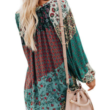 Load image into Gallery viewer, Women's Casual Boho Floral Print V Neck Long Sleeve Shirts Tops