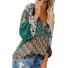 Load image into Gallery viewer, Women's Casual Boho Floral Print V Neck Long Sleeve Shirts Tops